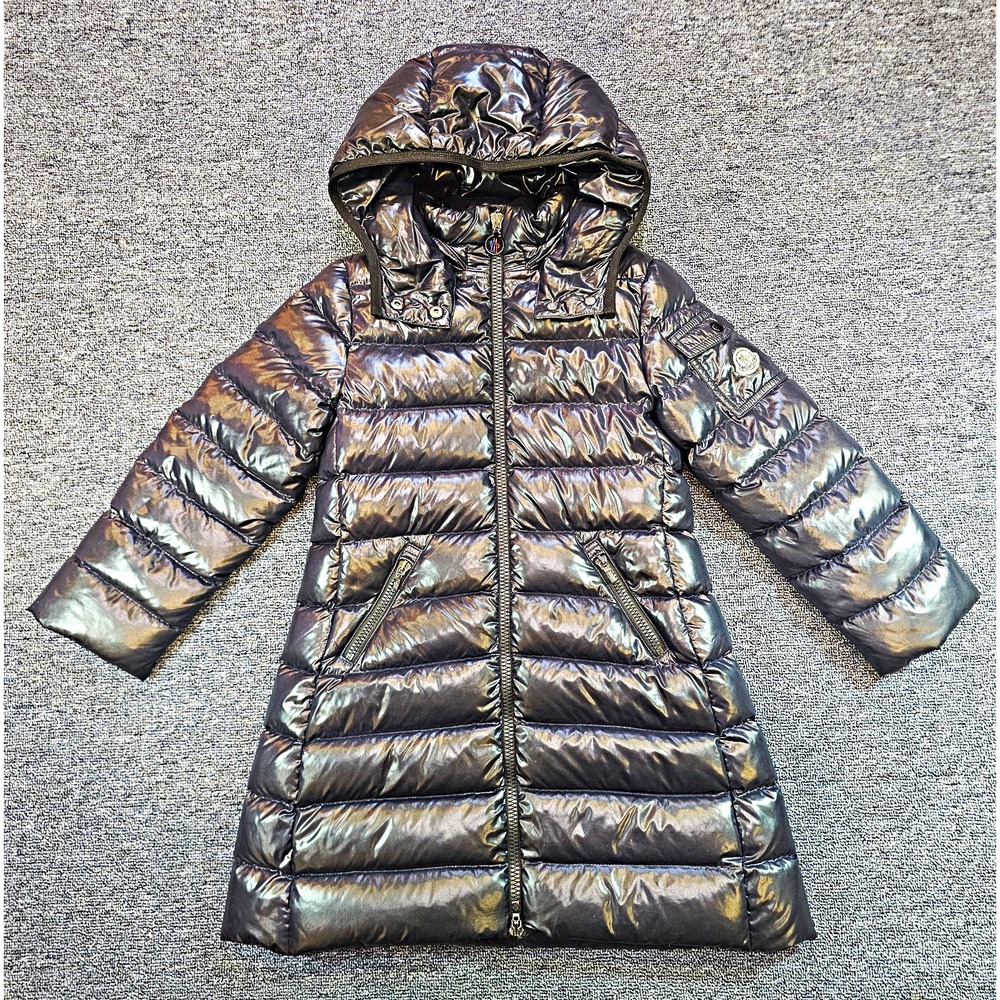 Moncler Girls Moka Shiny Hooded Down Puffer Jacket Black Size 6